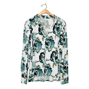Calvin Klein Faux Button‎ Front Long Sleeve Floral Print Blouse Medium M